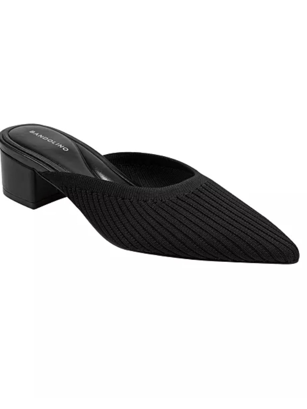 Bandolino Teddy Black Knit Pointed-Toe Low Block Heel Slip-On Mules sz 8